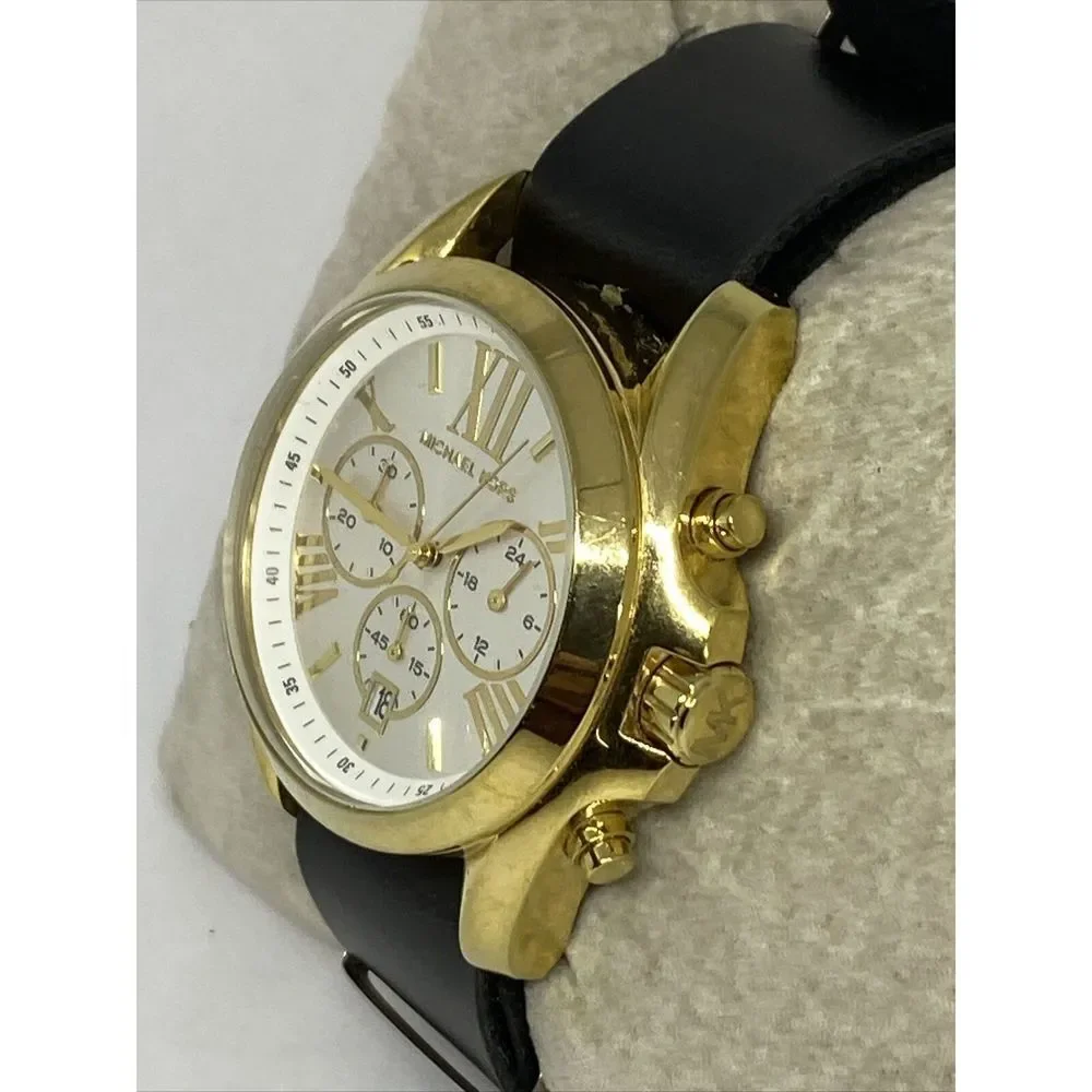 Michael Kors MK5743 Women's Black Leather Analog Silver Dial Quartz Watch XX393